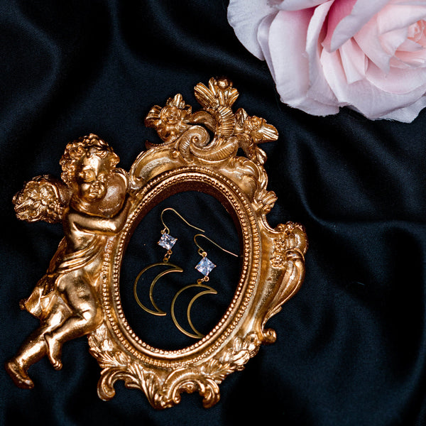 Crescent Moon Zircon Earrings - Ximena Rosé Jewelry