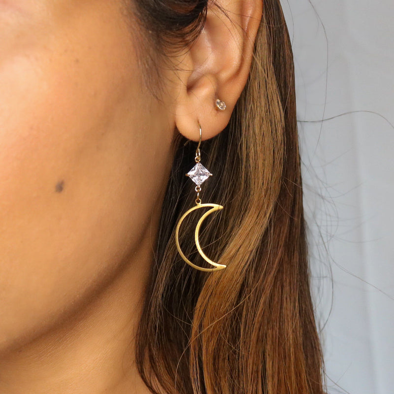 Crescent Moon Zircon Earrings - Ximena Rosé Jewelry