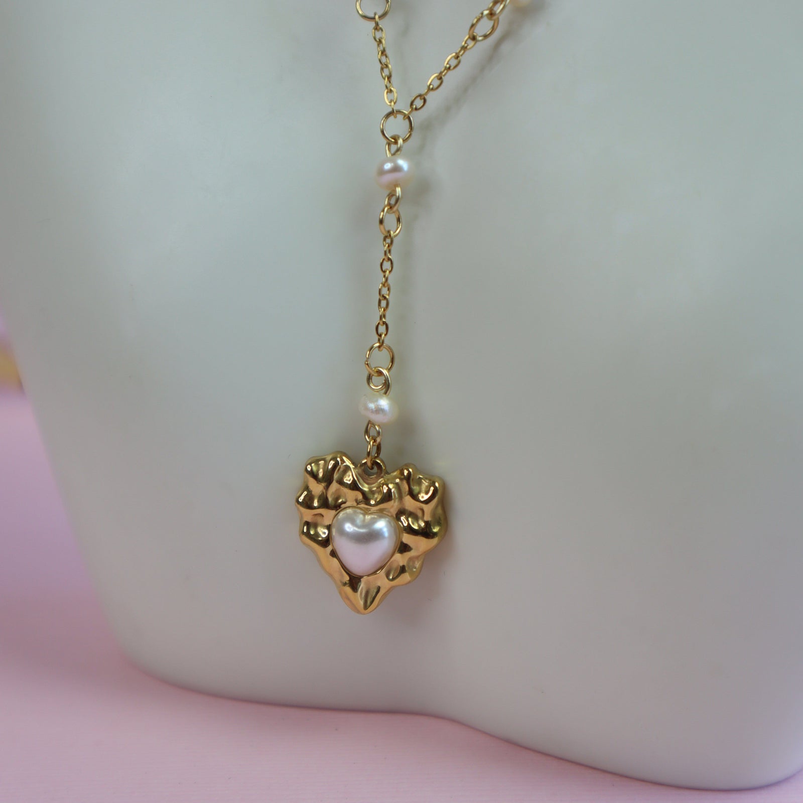 ★PEARLY MORE★ Ribbon Heart Chain Drop Necklace HEART RIBBON NECKLACE (EARLY ACCESS) – OHTNYC