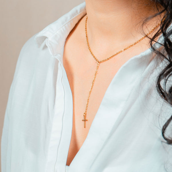 Tiny Cross Drop Necklace - Ximena Rosé Jewelry