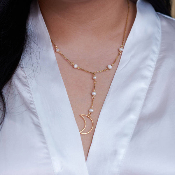 Lunar Pearl Drop Necklace - Ximena Rosé Jewelry